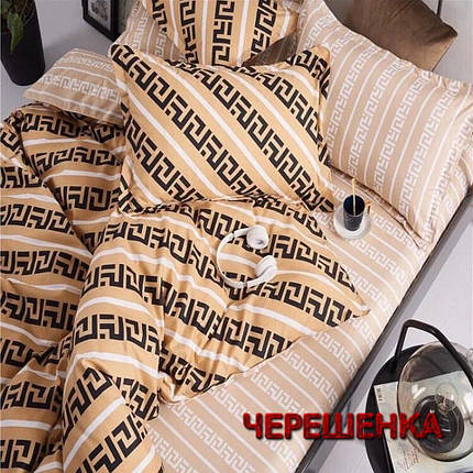 Тканина для постільної білизни Бязь "Gold" Lux GL1255 (A+B) - (50м+50м) бежева з геометричним принтом, фото 1