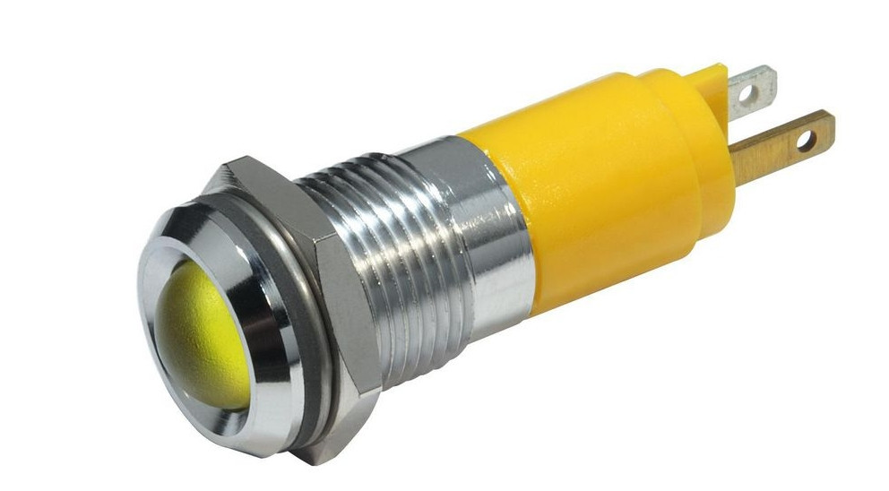 Світлодіодний панельний індикатор в отвір 14 мм, 24 V DC, випуклий жовтий