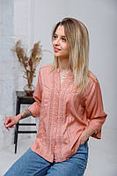 Стильна літня жіноча абрикосова гаптована штапельна блуза №2026-2