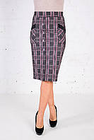 Женская деловая юбка Ундина-1, теплая, принт клетка, пояс резинка р. 56,58 серая