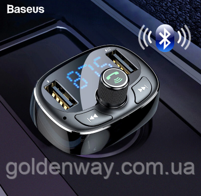 Автомобільний Адаптер FM трансмітер модулятор BASEUS T typed with Bluetooth FM + заряджання 2.4A/1A + вольтметр