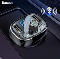 Автомобильный Адаптер FM трансмиттер модулятор BASEUS T typed with Bluetooth FM + зарядка 2.4A/1A + вольтметр