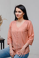 Стильна літня жіноча ажурна батистова блуза абрикосового кольору №2034-1