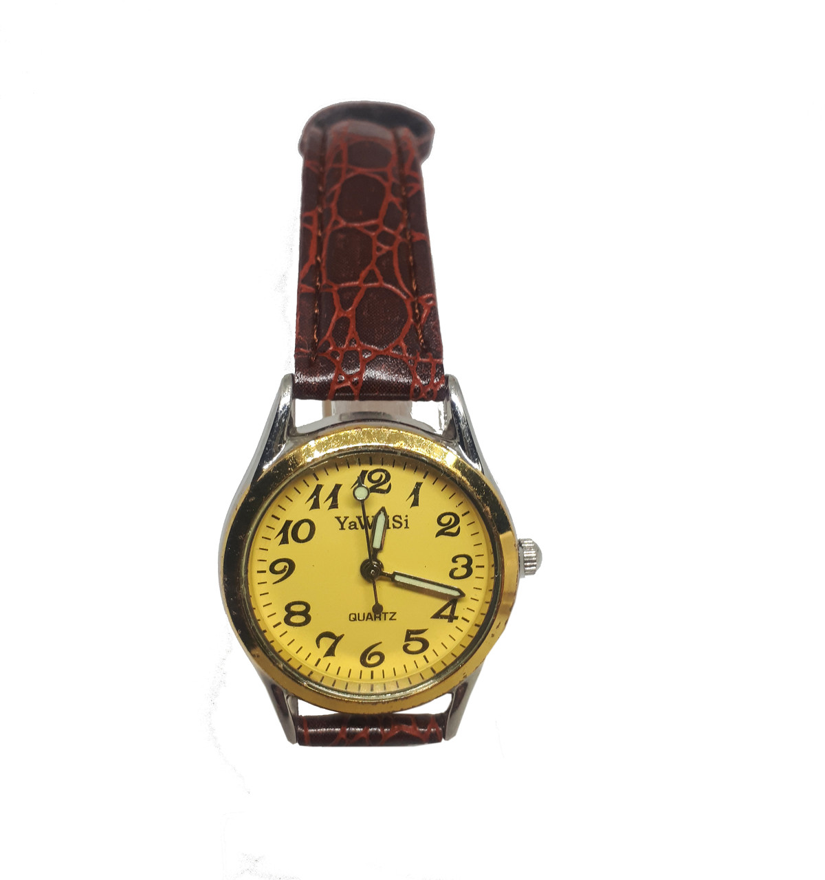 Годинник кварцовий Yiweisi Gold жіночий жовтий на коричневому ремінці гурт, фото 1
