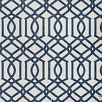 Ткань для штор, римских штор, скатертей и декора синий узор на белоснежном фоне Испания