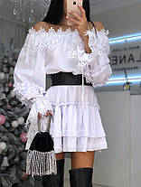 Сукня міні Белла жіноче шовк Армані з відкритими плечима з мереживом та воланами Smf4049, фото 4