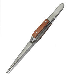 Пінцет для паяння самозатискний прямий із дерев'яними накладками, L — 165 мм