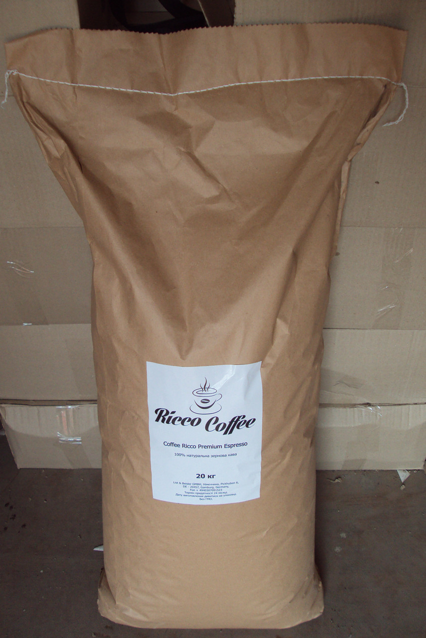 Зерновой кофе Ricco Coffee Premium Espresso 20 кг мешок - фото 1 - id-p137032465