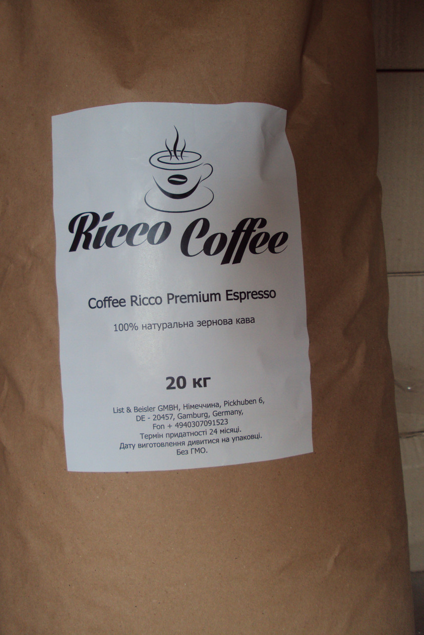 Зерновой кофе Ricco Coffee Premium Espresso 20 кг мешок - фото 3 - id-p137032465