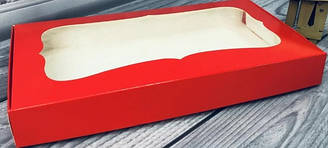 Коробка для печива, пряників, з вікном, 15 см х 28 см х 3 см Червоний