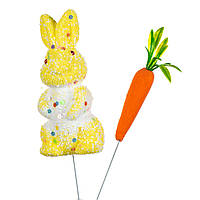 Декор на палочке "Кролик с морковкой" 7 см, в упаковке 3шт. (8108-031)