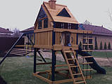 Ігрова майданчик з будиночком "Люкс-5". Дитячий майданчик з дерева для заміського будинку. Гойдалки Будиночок, фото 2