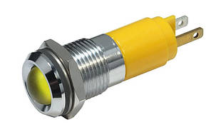Світлодіодний панельний індікатор в отвір 14 мм, 230 V AC, випуклий жовтий