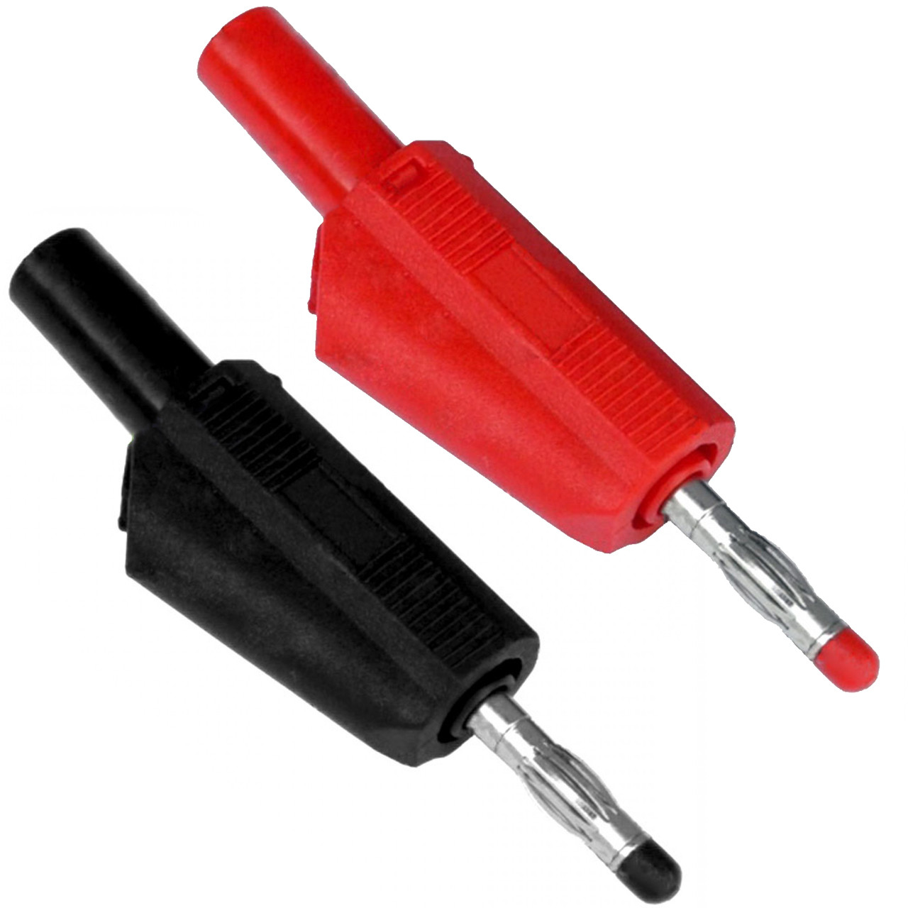 Штекер акустичний "Banan", 4 мм, з амортизатором, корпус пластик, пара чорний-червоний банан