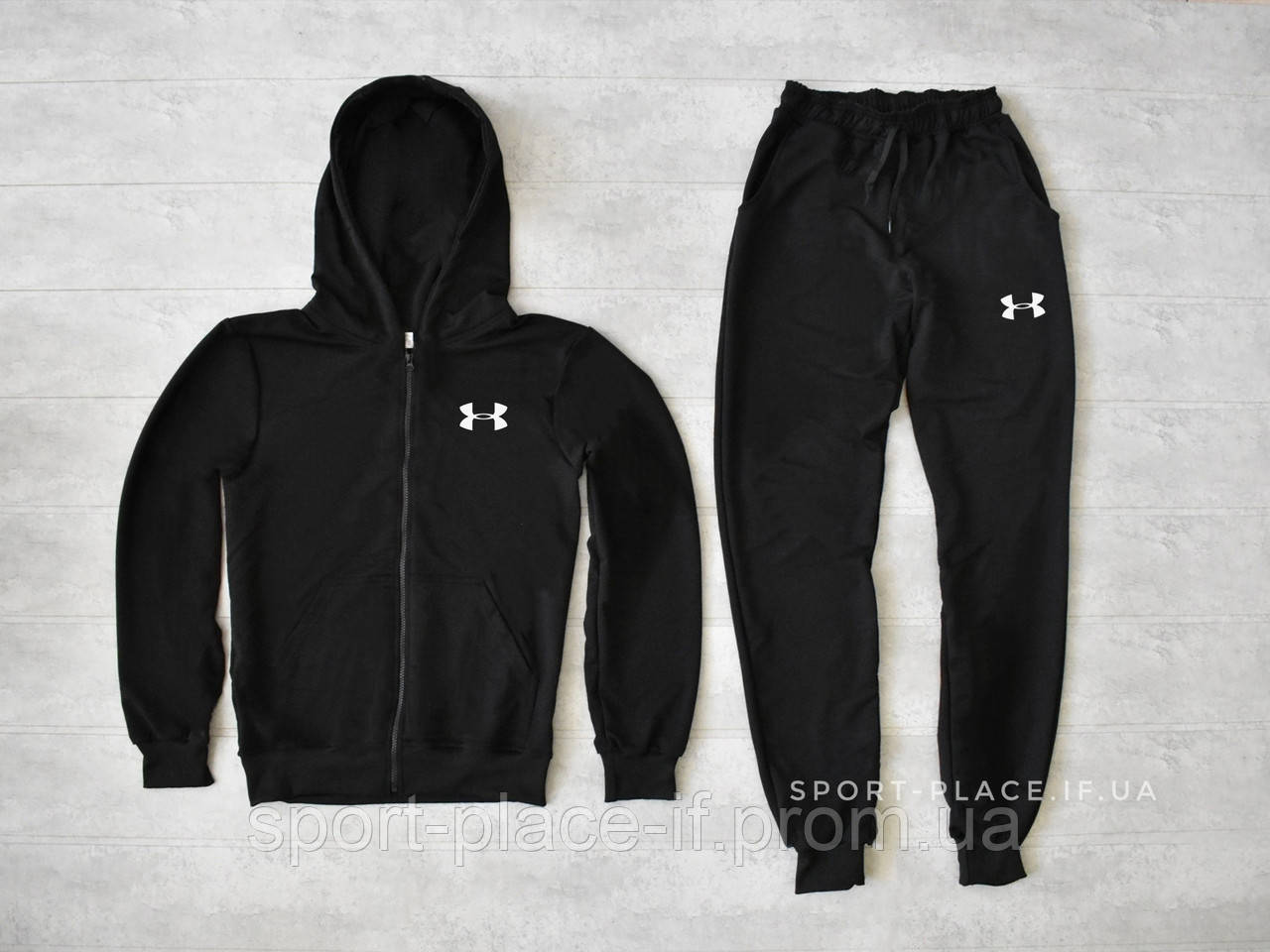 Чоловічий спортивний костюм Under Armour (Андер Армор) чорний , толстовка з замком , штани, олімпійка (кельми)