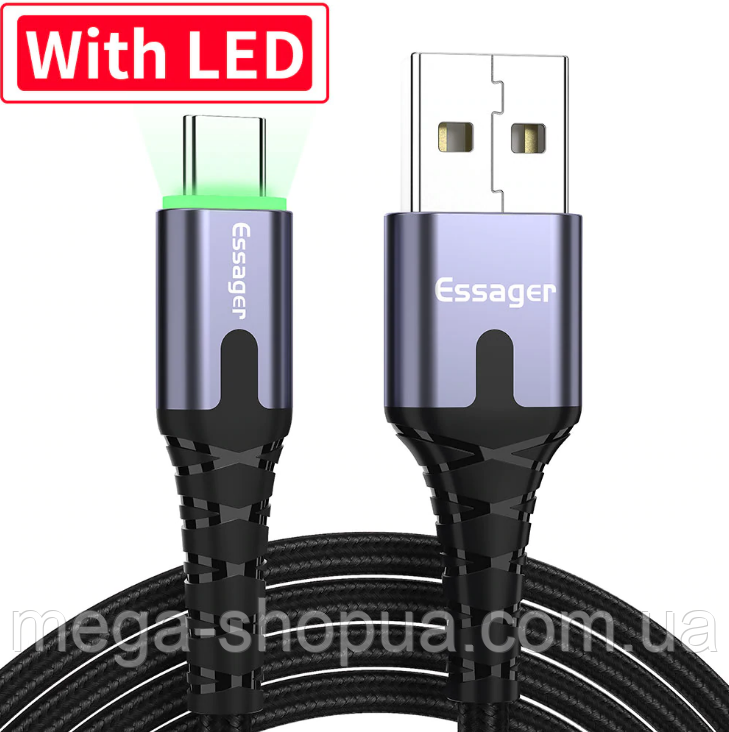 Кабель для швидкої зарядки телефону смартфона USB - Type-C QC3.0 LED 1м Зарядний провід шнур ЮСБ на Тайп З X2S