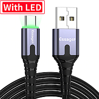 Кабель для швидкої зарядки телефону смартфона USB - Type-C QC3.0 LED 1м Зарядний провід шнур ЮСБ на Тайп З X2S