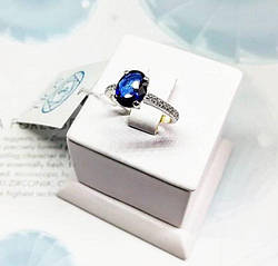 Каблучка срібна з синім фіанітом Брунія - тоненька каблучка 925 проби