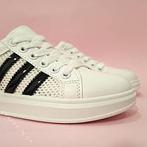 Кросівки білі сітка жіночі в стилі adidas superstar Stan smith адідас літні кеди еко шкіряні, фото 3