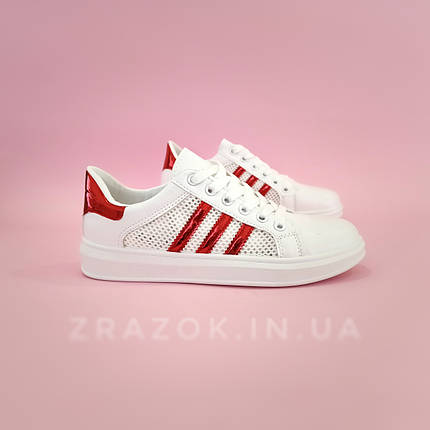 Кросівки білі сітка жіночі в стилі adidas superstar Stan smith адідас літні кеди еко шкіряні, фото 2