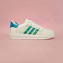 Кросівки білі сітка жіночі в стилі adidas superstar Stan smith адідас літні кеди еко шкіряні хамелеон, фото 3