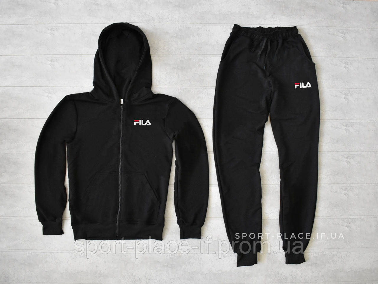 Чоловічий спортивний костюм Fila (Філа) чорний, толстовка з замком , штани, олімпійка (кельми)
