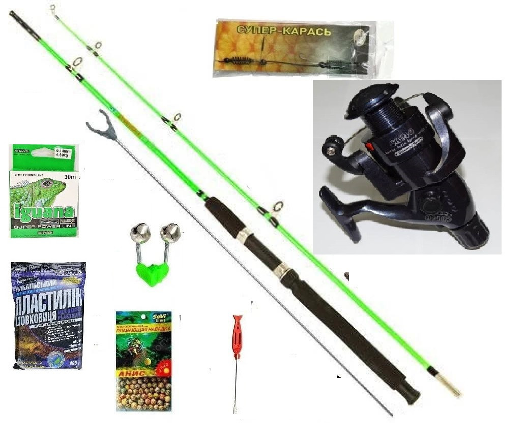 Рыболовный набор 9 в 1 Спиннинг Crocodill + катушка Кобра (2 bb ...