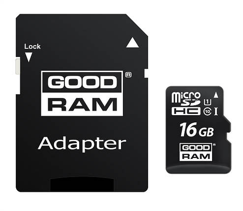 Картка пам'яті MicroSDHC 16GB UHS-I Class 10 GoodRam + SD Adapter (M1AA-0160R12), фото 1