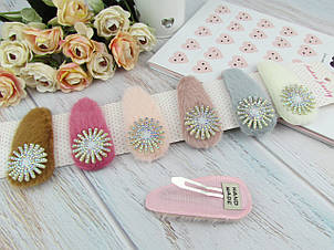 Шпильки тік-так для волосся 8.5 см метал/хутро зі стразами 6 шт/уп.