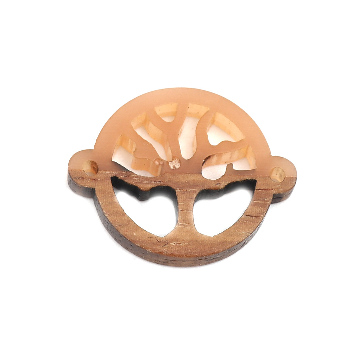 Конектор, Підвіска, Дерево + Смола, Металевий сплав, Кругла, Колір: Коричневий, 23 мм x 18 мм