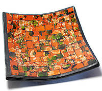 Блюдо терракотовое с оранжевой мозаикой (14,5х14,5х2 см)