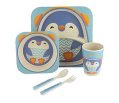 Набір дитячої бамбуковій посуду Stenson 5 предметів MH-2770-11 Пінгвін (N010358)