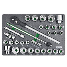 Набір головок з тріскачкою в ложементі (метр.+дюйм) 3/4" 31ед. TOPTULPRO GED3108