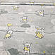 Польский хлопок бязь зайчики и мишки бело-желтые и серые звездочки на светло-сером, фото 2