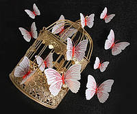Объемные 3D бабочки на стену (обои) для декора Белые с красным орнаментом