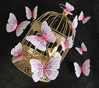 Объемные 3D бабочки на стену (обои) для декора Белые с розовым орнаментом