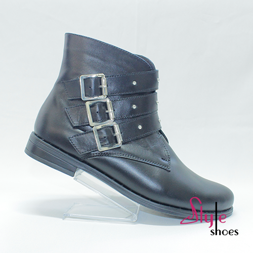 Черевики - дезерти жіночі демісезонні з чорної шкіри «Style Shoes» 40 розмір