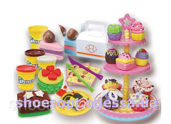 Набір із тістом для ліплення Тістечка 4 кольори, 14 аксесуарів, фото 1