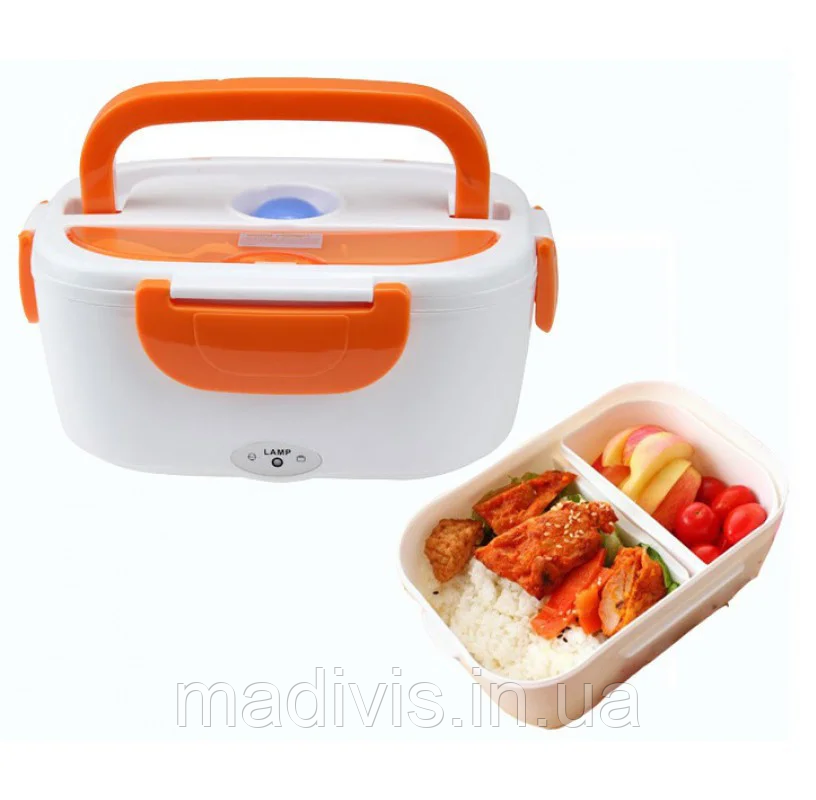 Ланчбокс із підігрівом від мережі 220V — Electric lunch box ПОМАРАНЧЕВИЙ, фото 1