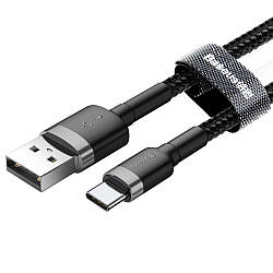 Кабель Baseus Cafule Data Cable USB — Type-C, 3A, QC3.0, 1 м, Нейлонове обплетення, Чорний