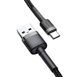 Кабель Baseus Cafule Data Cable USB — Type-C, 3A, QC3.0, 2 м, Нейлонове обплетення, Чорний