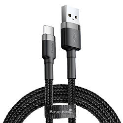 Кабель Baseus Cafule Data Cable USB — Type-C, 2A, QC3.0, 3 м, Нейлонове обплетення, Чорний