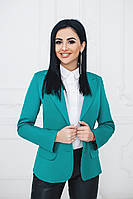 Стильний діловий жіночий приталений піджак на два гудзики і ззаду-шліца розміри 42-58. Арт-4075/58 зелений