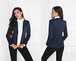 Стильний діловий жіночий приталений піджак на два гудзики і ззаду-шліца розміри 42-58. Арт-4075/58 темно-синій