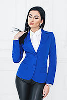 Стильный деловой женский приталенный пиджак на две пуговицы и сзади-шлица размеры 42-58. Арт-4075/58 синий-электрик