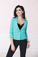 Короткий жіночий котоновий піджак у діловому стилі на одному ґудзику та рукавом 3/4 р.42-52. Арт-4074/58 Мінт