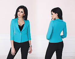 Короткий жіночий котоновий піджак у діловому стилі на одному ґудзику та рукавом 3/4 р.42-52. Арт-4074/58