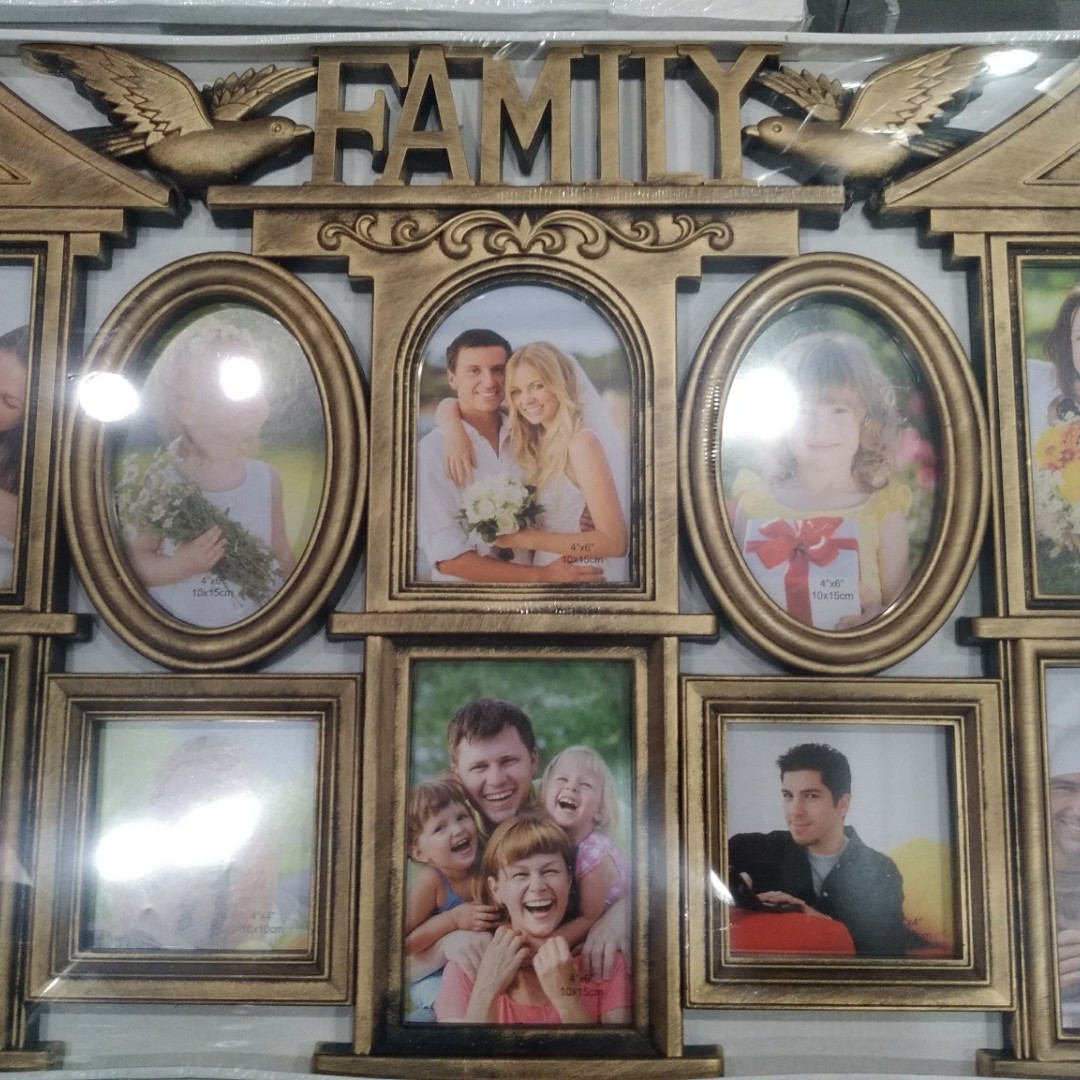 Фоторамка колаж Family/Сім'я будиночок 10 фото(10x10-2,10x15-8) біла/бронза XZ-10