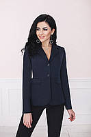 Діловий жіночий піджак на 2 ґудзики ззаду зустрічна складка та ґудзики на рукавах р.42-50. Арт-4070/58 темно-синій