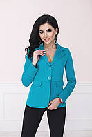 Діловий жіночий піджак на 2 ґудзики ззаду зустрічна складка та ґудзики на рукавах р.42-50. Арт-4070/58 бірюзовий